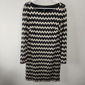 Black & Gold Chevron Knit Long-Sleeve Cocktail Dress Nine West Women's Size 10